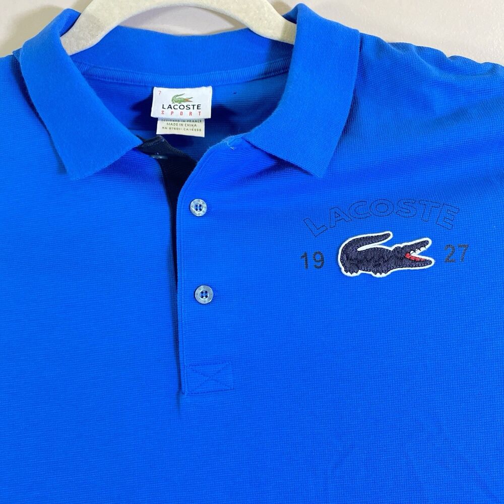 Lacoste Sport Polo Shirt Mens XXL Size 7 Blue 1927 Big Croc Logo Tennis Pique